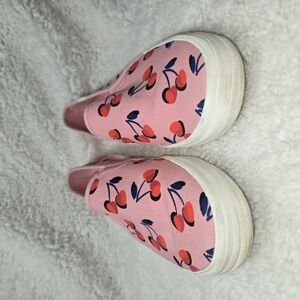 Kate Spade Keds Collab sz7 Pink Bright Red Cherry Sneakers Metal